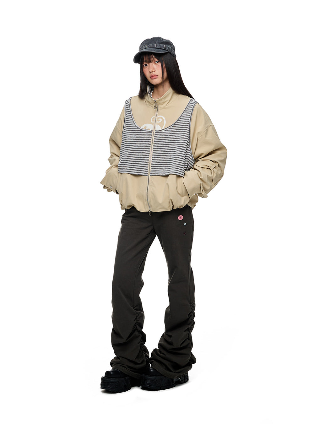 Colorblock Layered Knit Stripe Zip Jacket