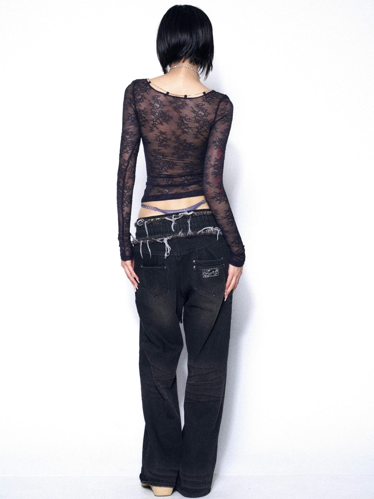 Dark Blue Purple Lace Cutout Heart Women'S Cotton Long Sleeve T-Shirts