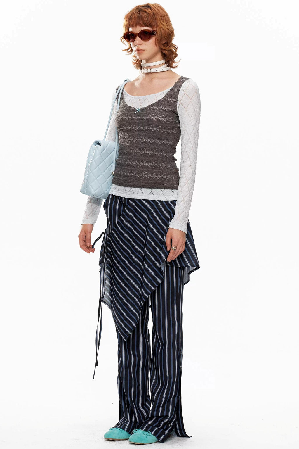 Blue-Gray Lace Knit Top