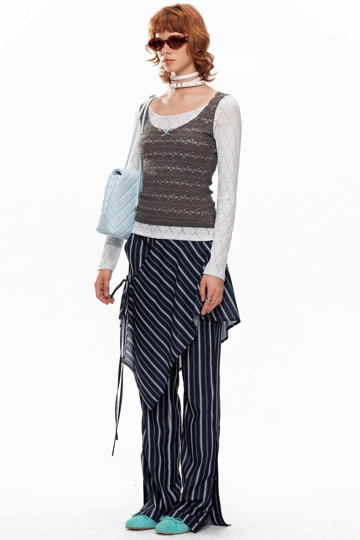 Blue-Gray Lace Knit Top