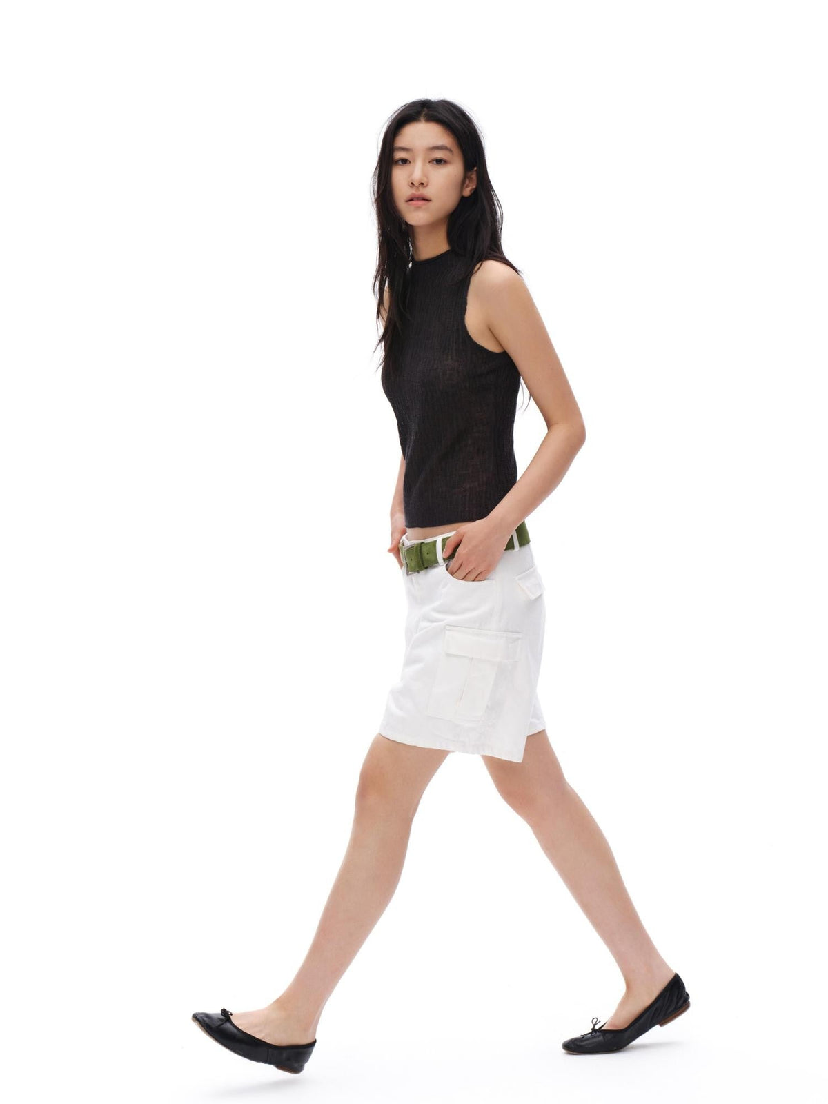 White Vintage Bermuda Cargo Button Fly Pocket Women'S Cotton Denim Shorts