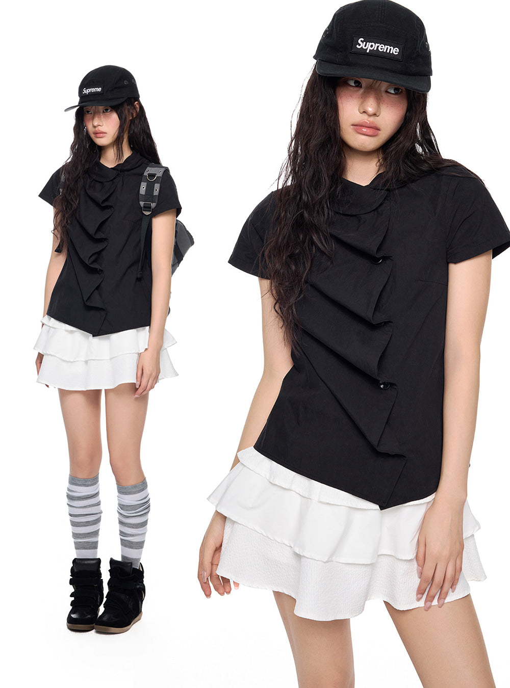 Oblique Fold Drape Blouse Top (3color)