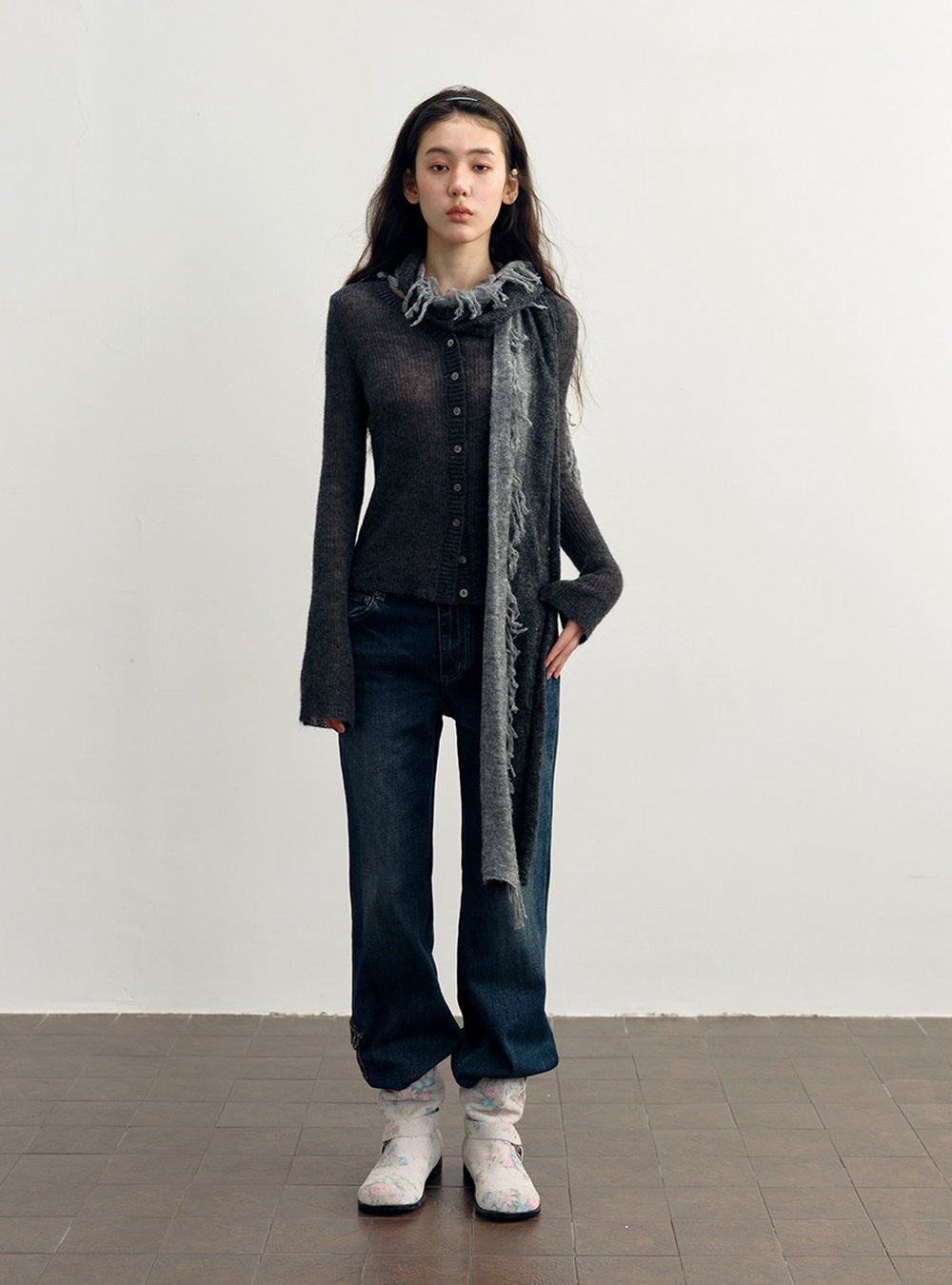 Wool Plush Contrast Scarf (2color)