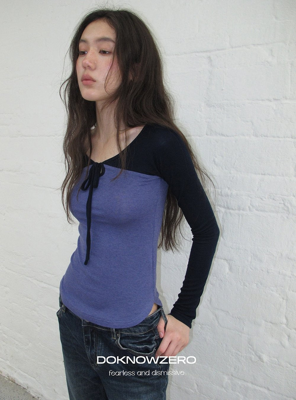 Colorblock Tie Neck Top