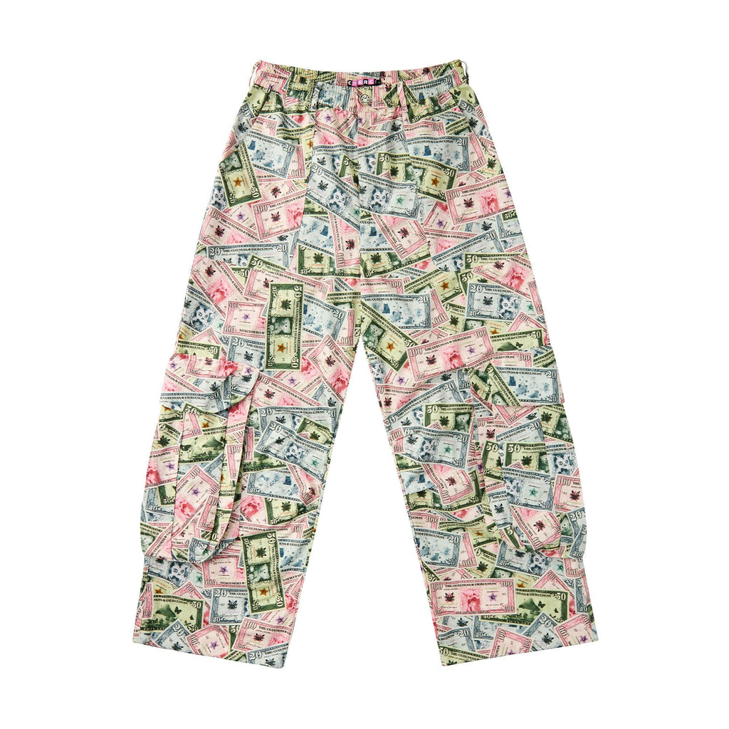 Money Print Cargo Multi Pocket Women'S Cotton Wide-Leg Pants