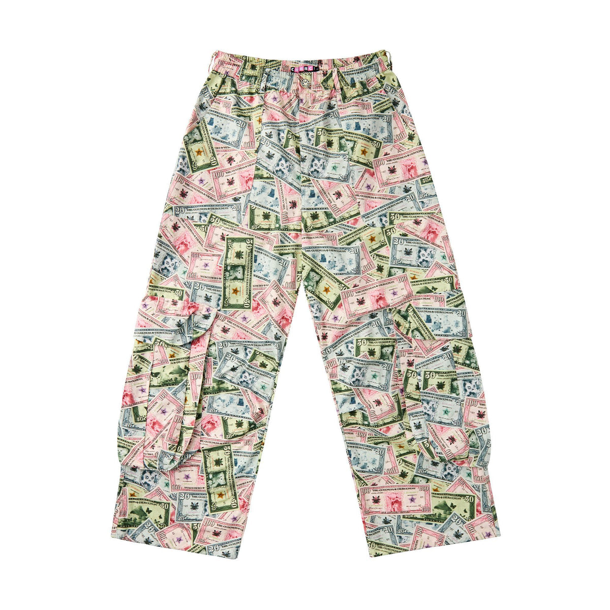 Money Print Cargo Multi Pocket Women'S Cotton Wide-Leg Pants
