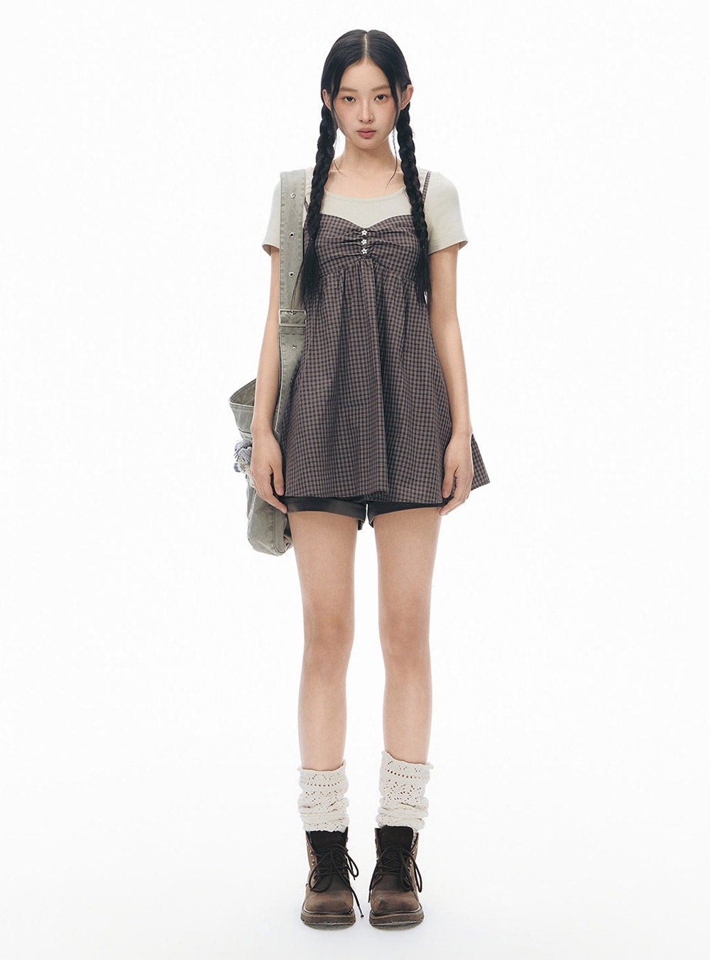 Khaki Green Pleated Low Shorts