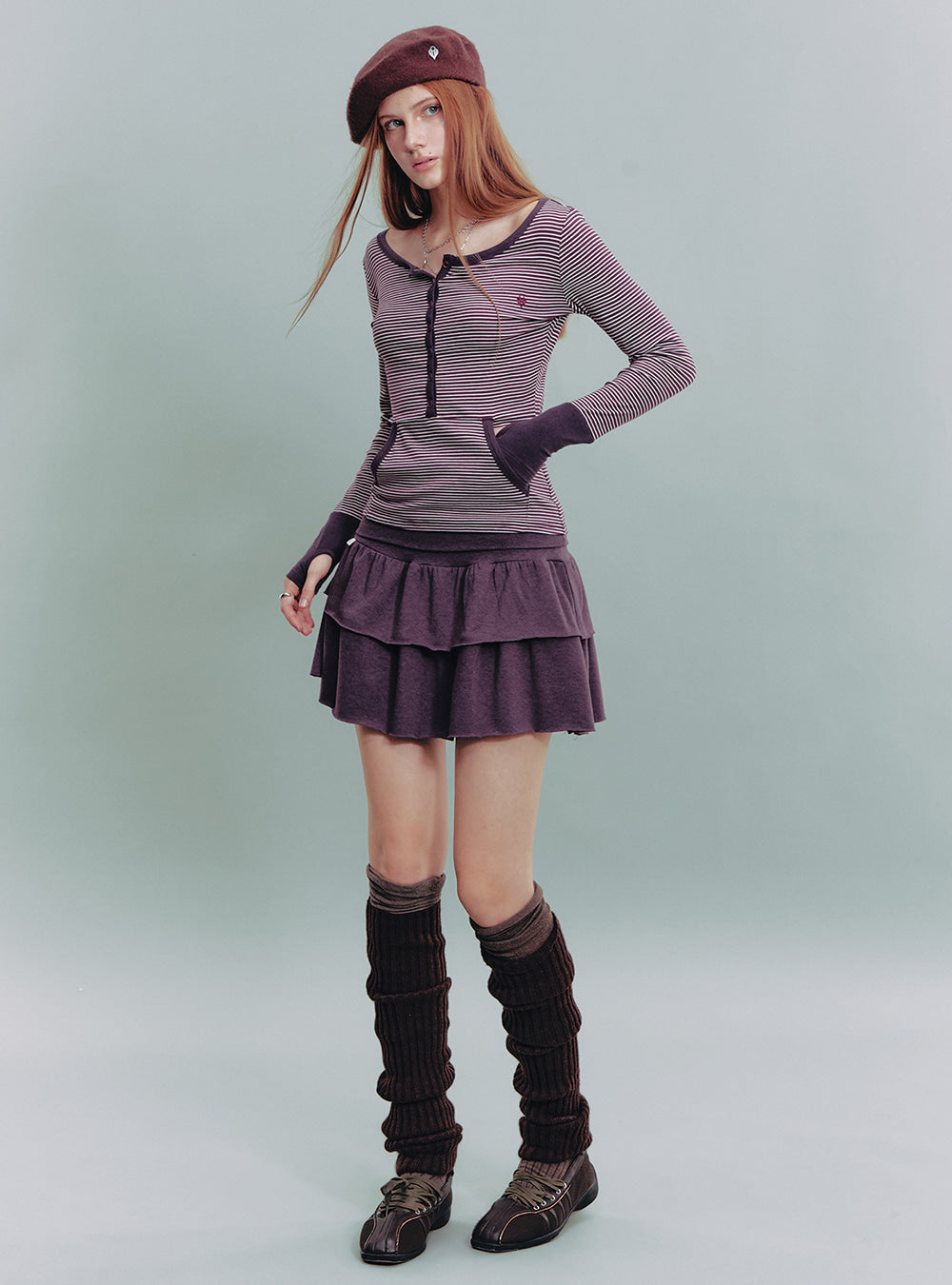 Striped Henley Slim Top (3color)