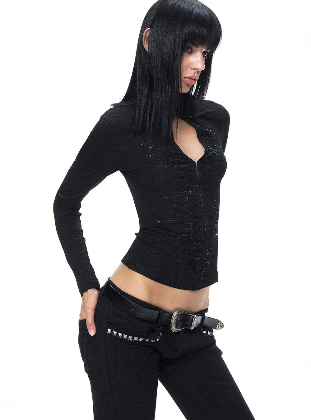 Lace Cutout Sequin Top