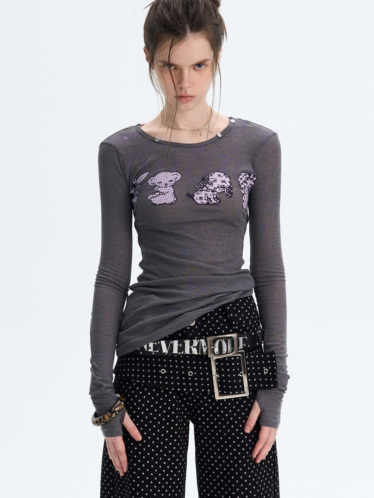 Sexy Slim Fit Drop Shoulder Crew Neck Knit White Grey Long Sleeve T-Shirts