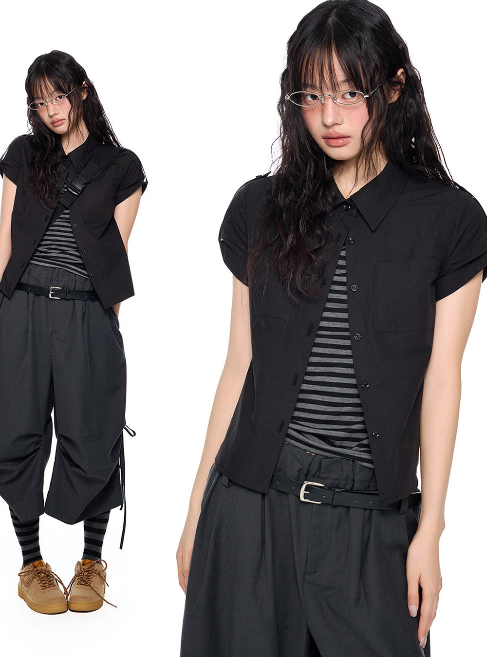 Structured Button Point Shirt Top (3color)