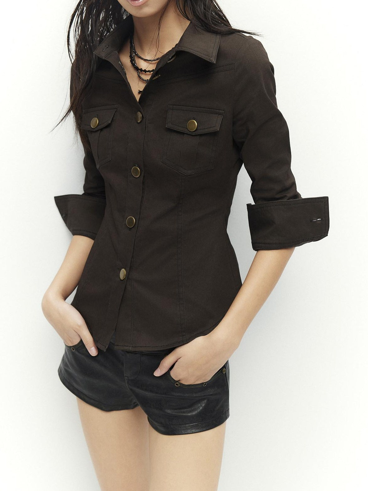 Soft Vintage Slim Fit Button Front Collared Long Sleeve Cotton Back Print Shirts