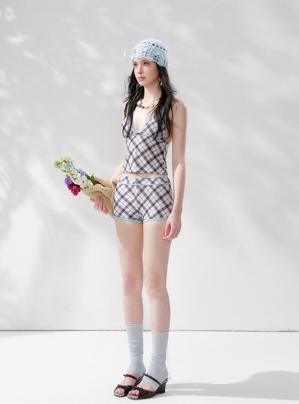 Plaid Edge Halter Swim Set (2Piece)