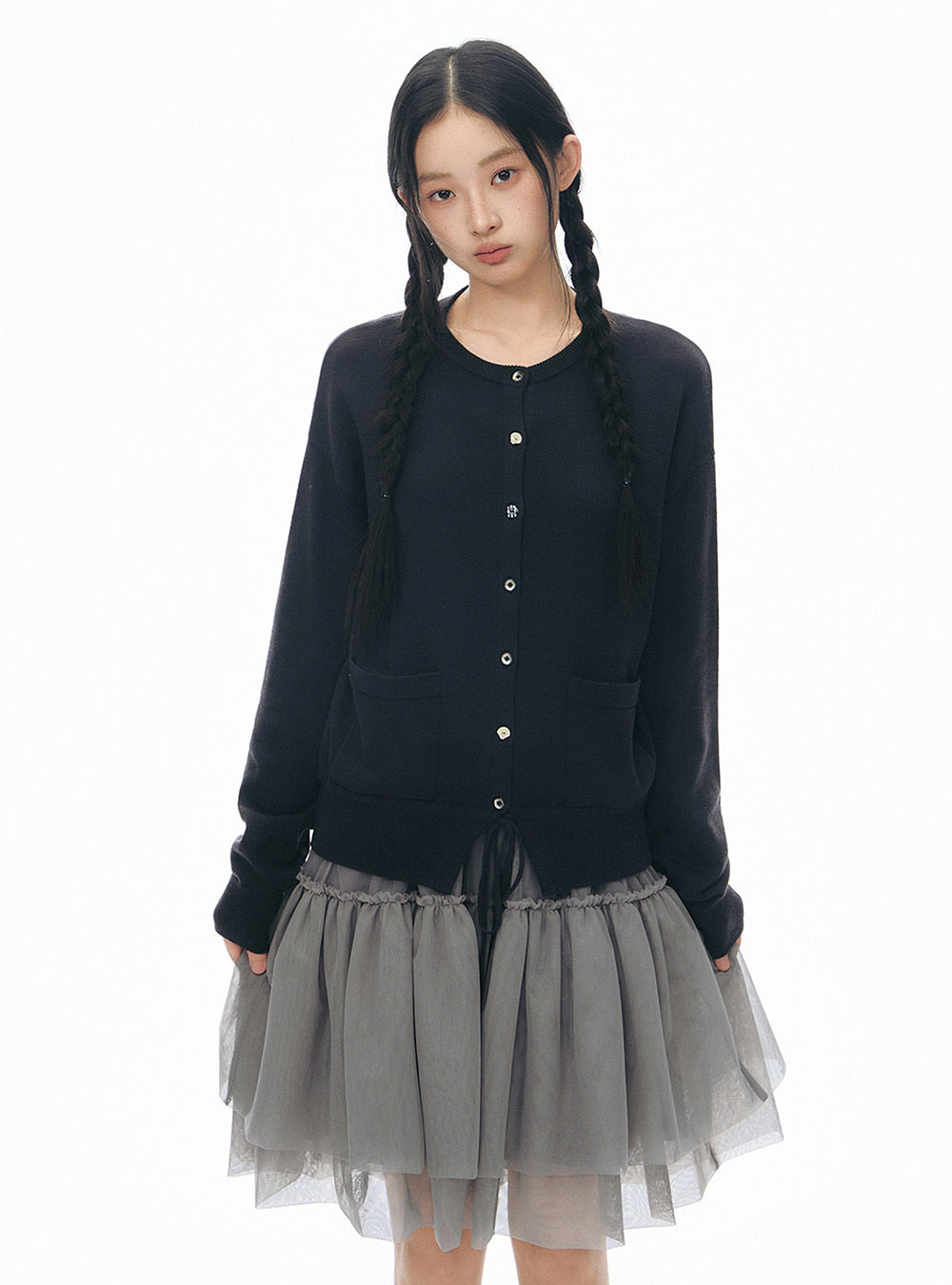 Soft Ribbon Hem Knit Cardigan (2color)