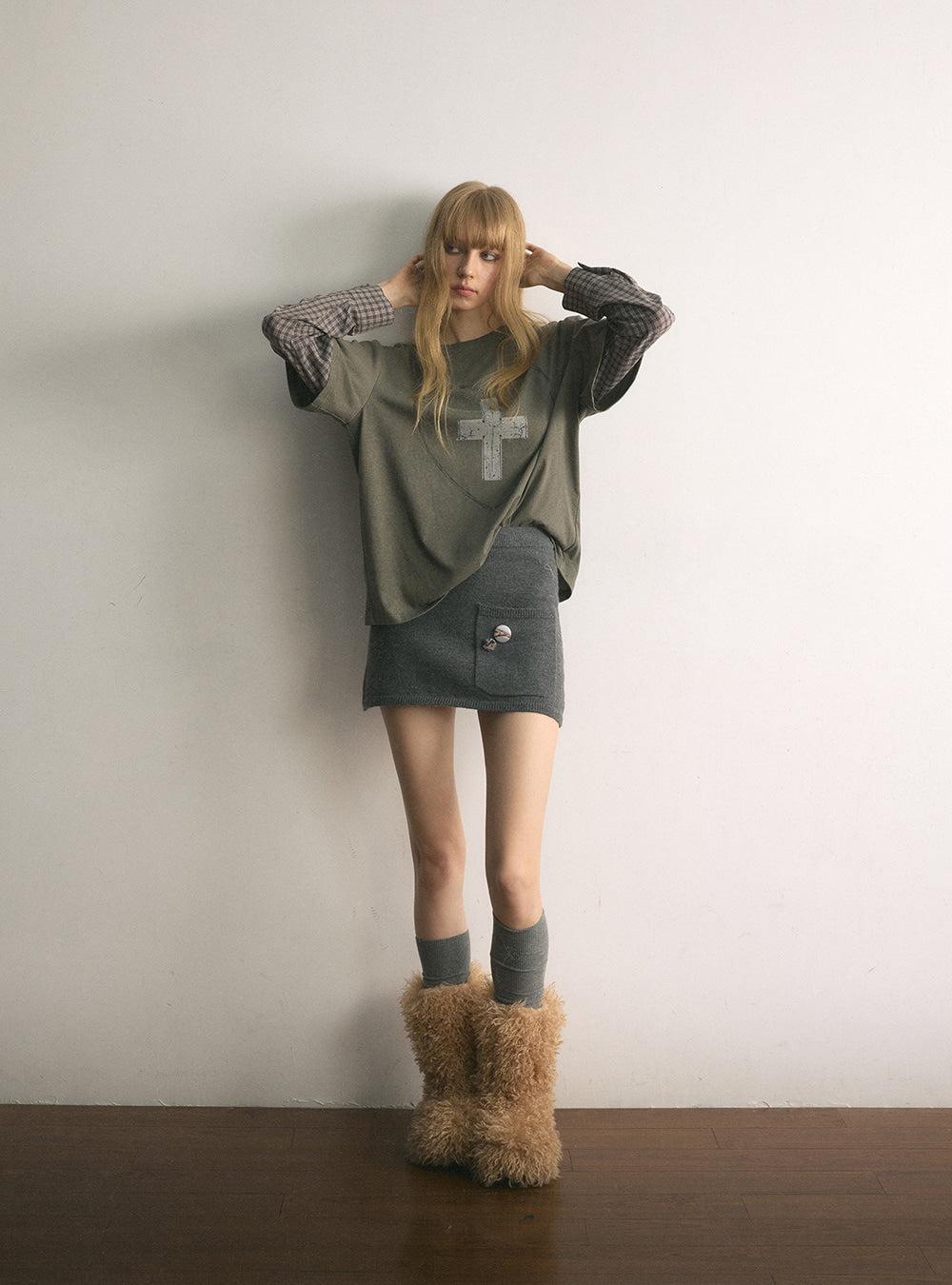 Khaki Faded Cross Layered Top