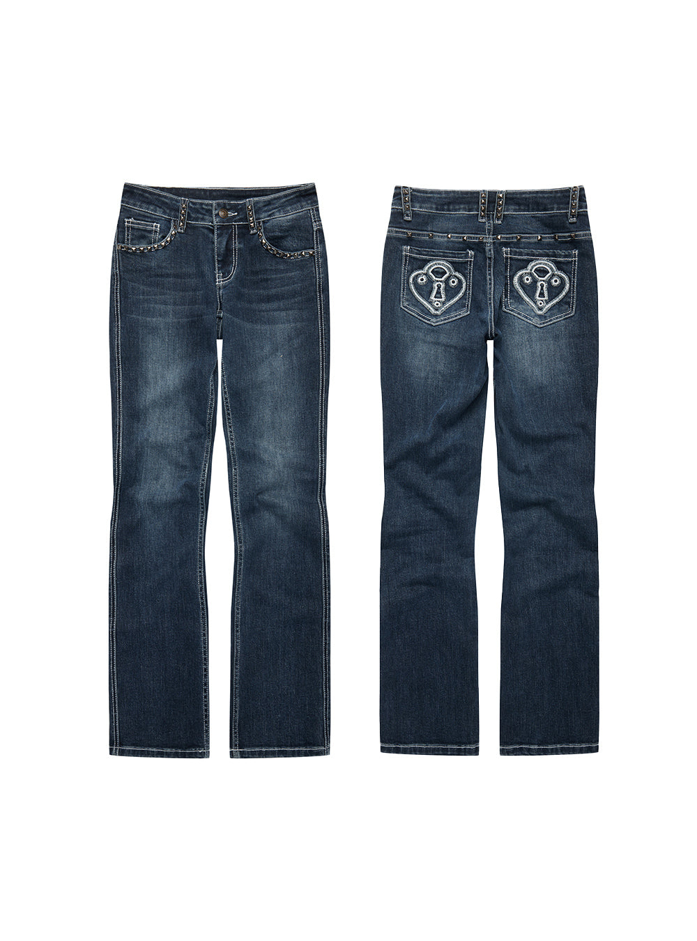 Heart Lock Embroidered Denim Pants
