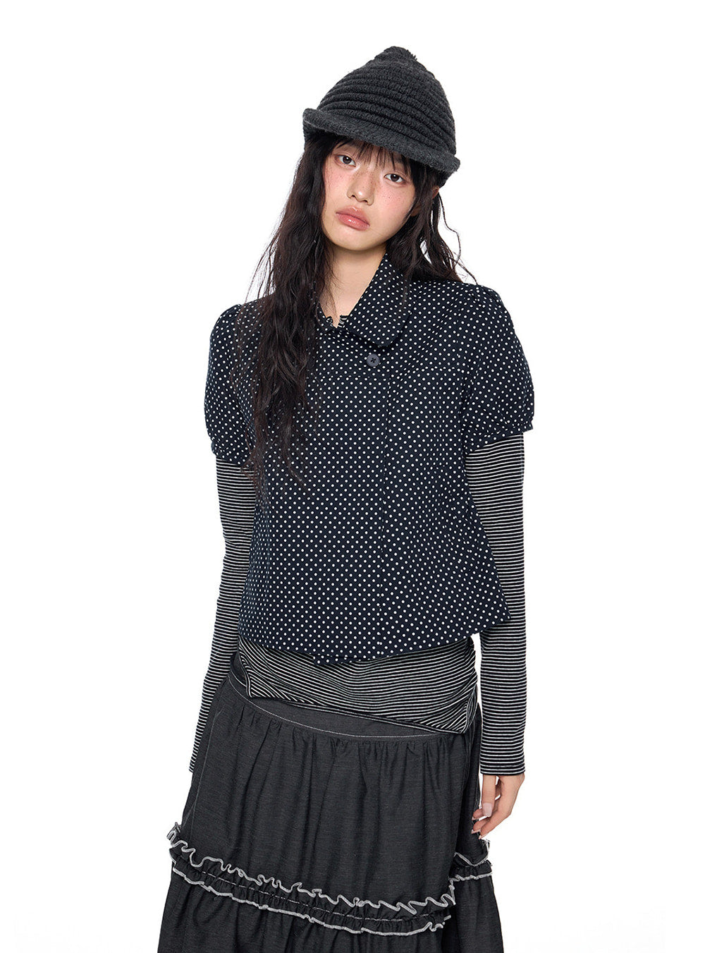 Pepper Dot Puff Shirt Top (2color)