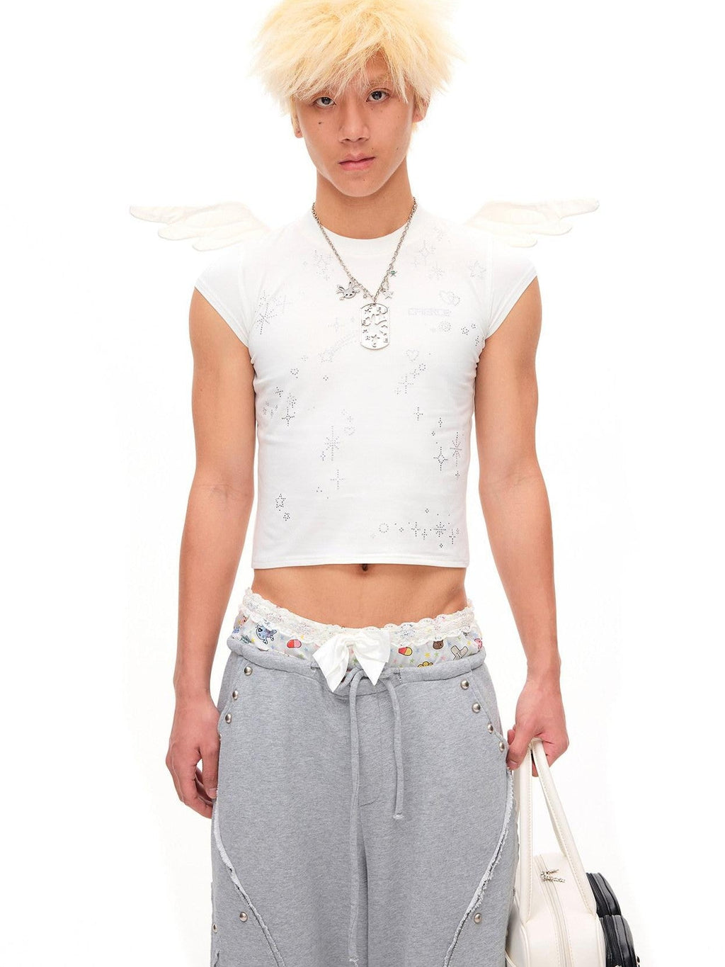 Starlight Rhinestone Angel Wing Women'S Cotton Blend Short Sleeve T-Shirts
