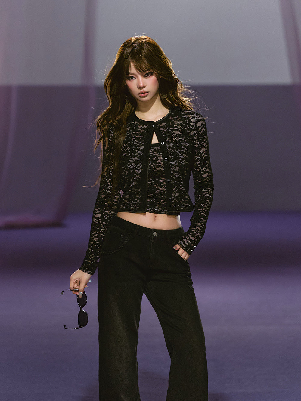 Velour Lace Contour Cardigan & Top (2color)