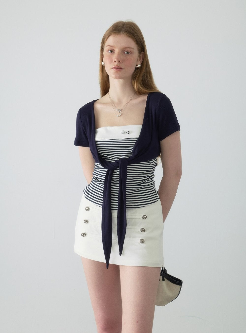 Navy Stripe Tie Top Set