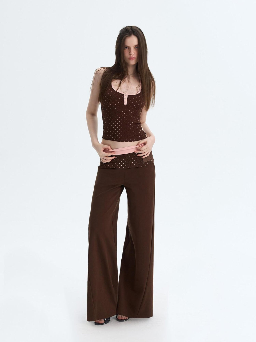 Polka Dot Patchwork Three Piece Long Sleeve Women Long Pants Top & Pants Sets