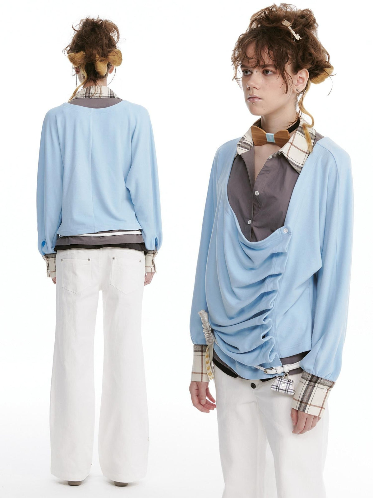 Soft Stretch Cotton Blend Casual Relaxed Mandarin Collar Unisex Blouses