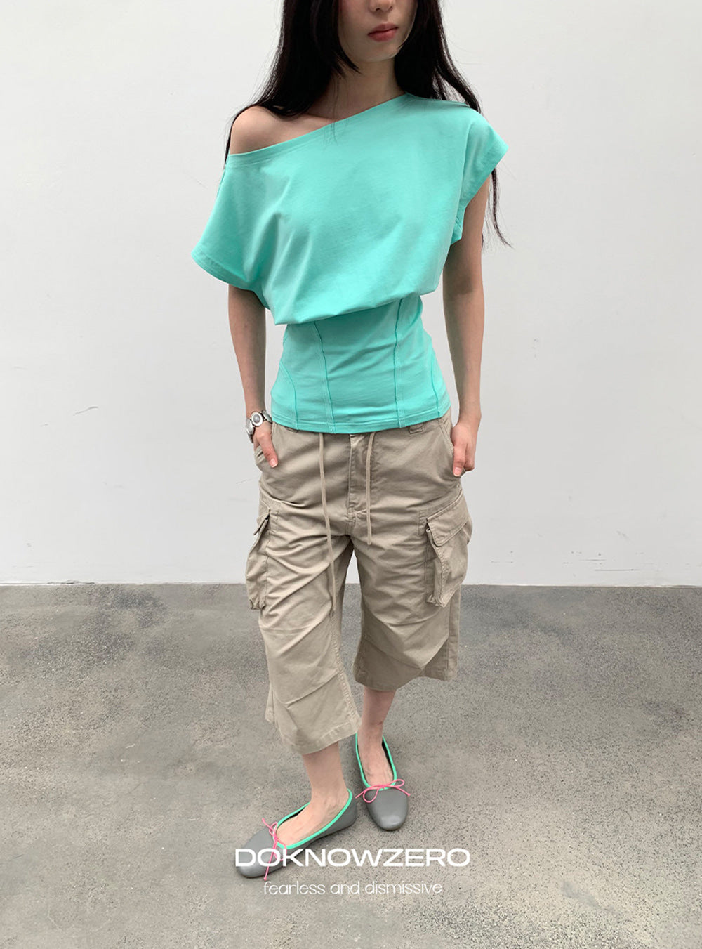 Mint Charcoal Off-Shoulder Top (2color)