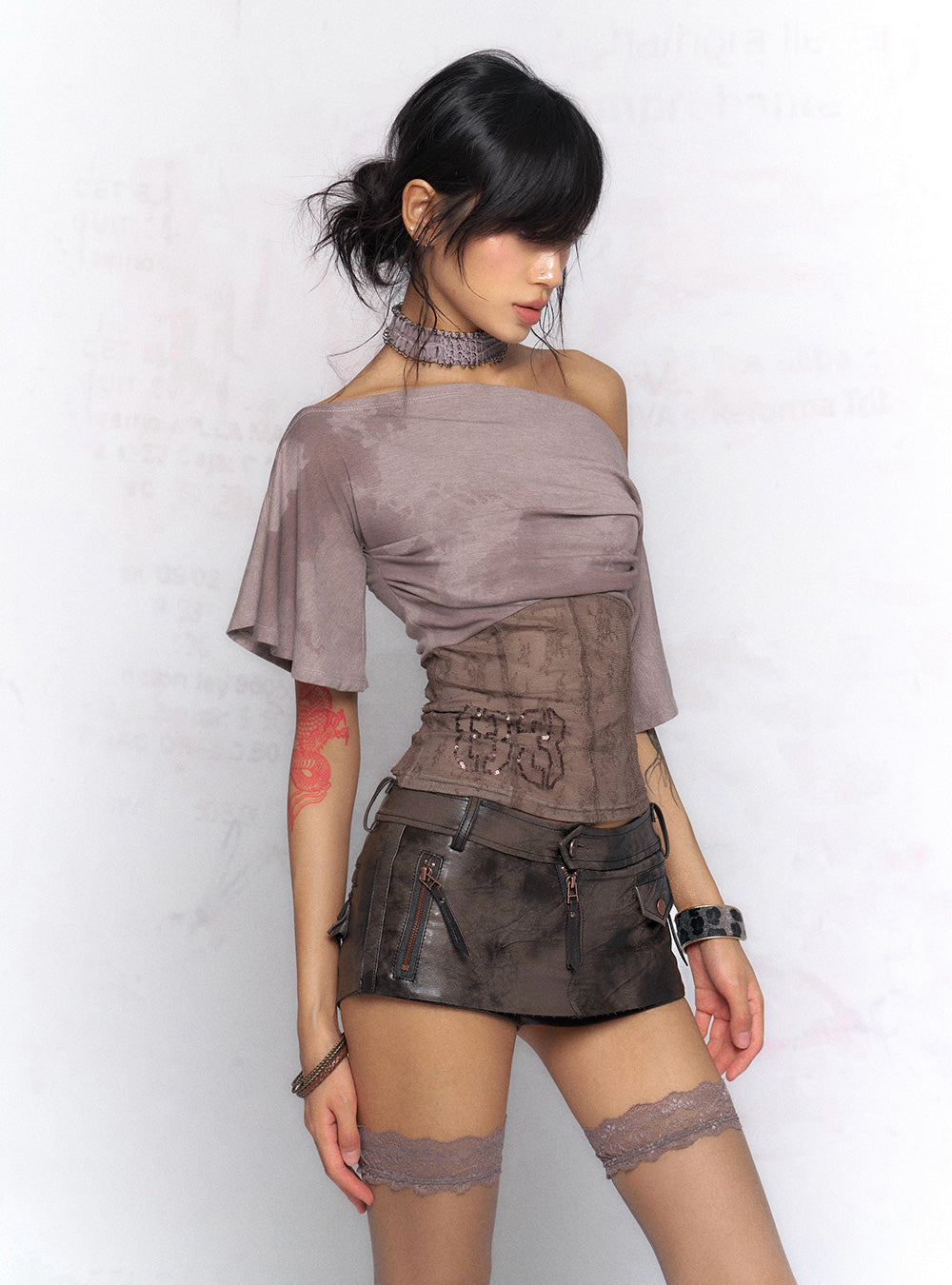 Two-Tone Leather Mini Skirt Pants (2color)