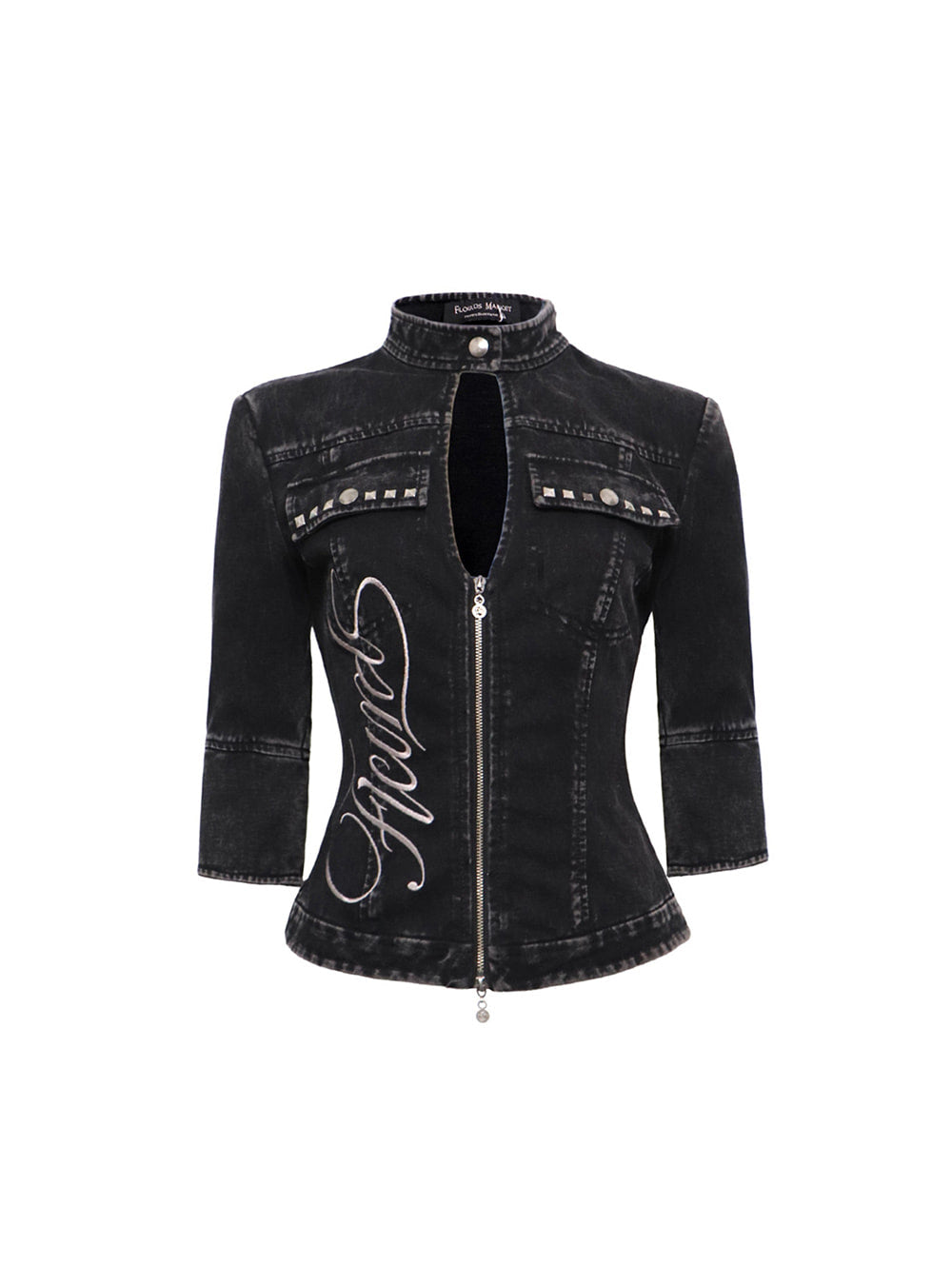 Dark Vintage Cutout Denim Jacket