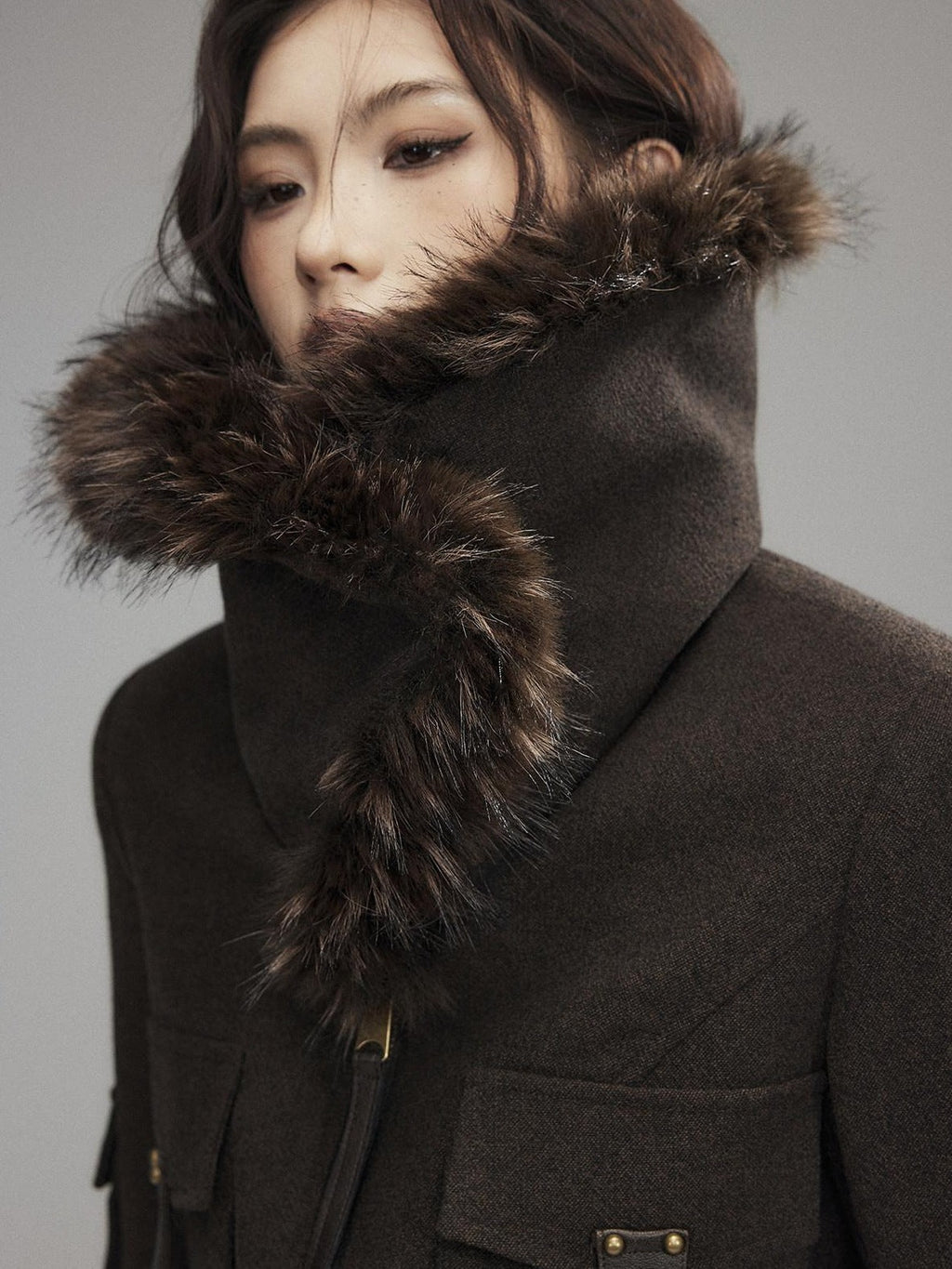 Thick Wool Blend Slim Fit Sexy Lapel Zipper Brown Everyday Women Cropped Jackets