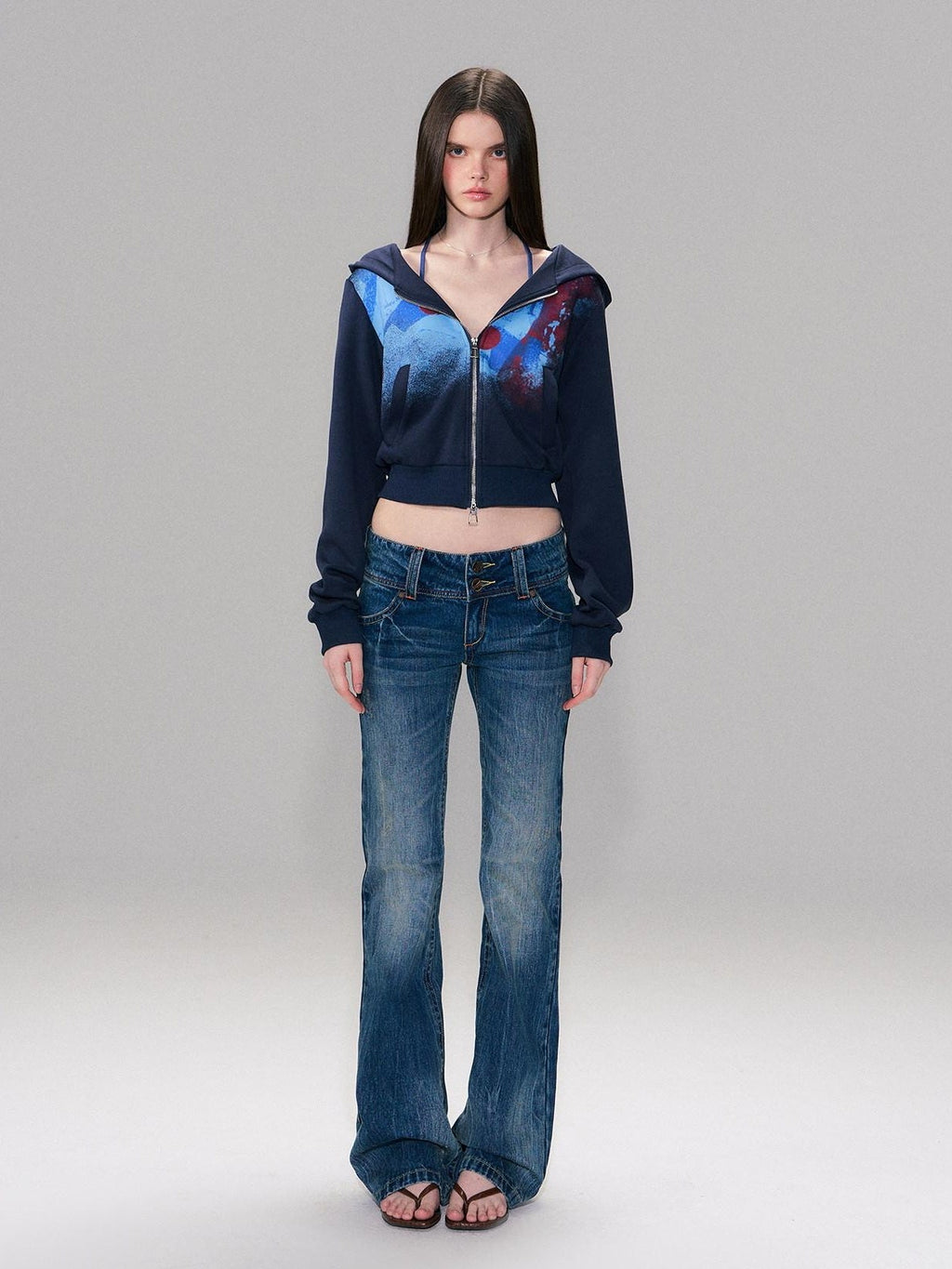 Slight Stretch Low Rise Slim Cotton Casual Women Deep Blue Straight Leg Jeans