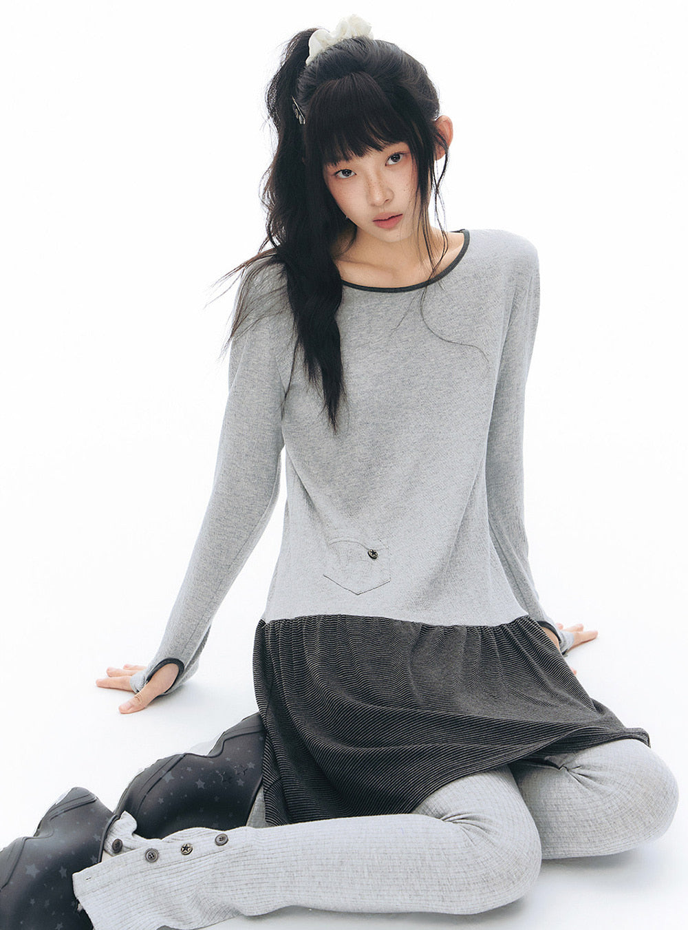 Contrast Panel Knit Dress