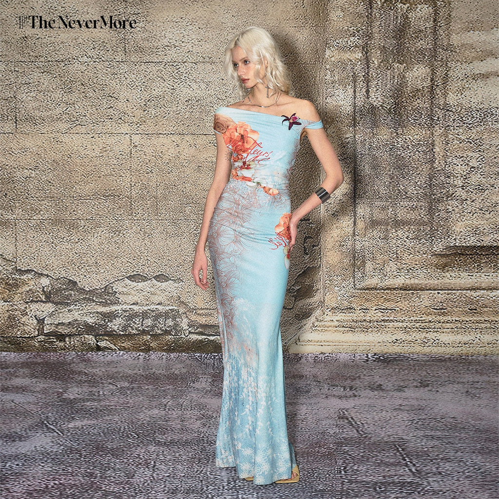 Elegant High Waist One Shoulder Mermaid Stretch Polyester Vacation Maxi Dresses