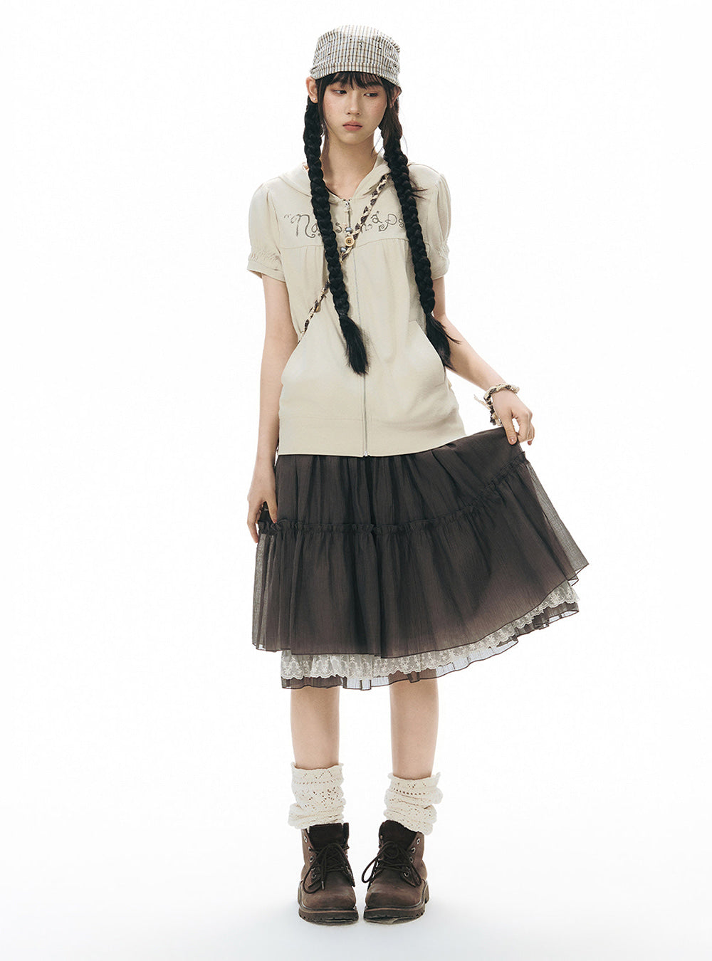 Tiered Lace Hem Midi Skirt