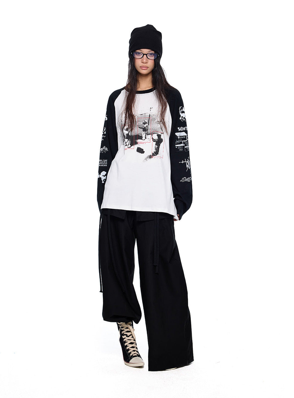 Contrast Raglan Graphic Long Sleeve Top