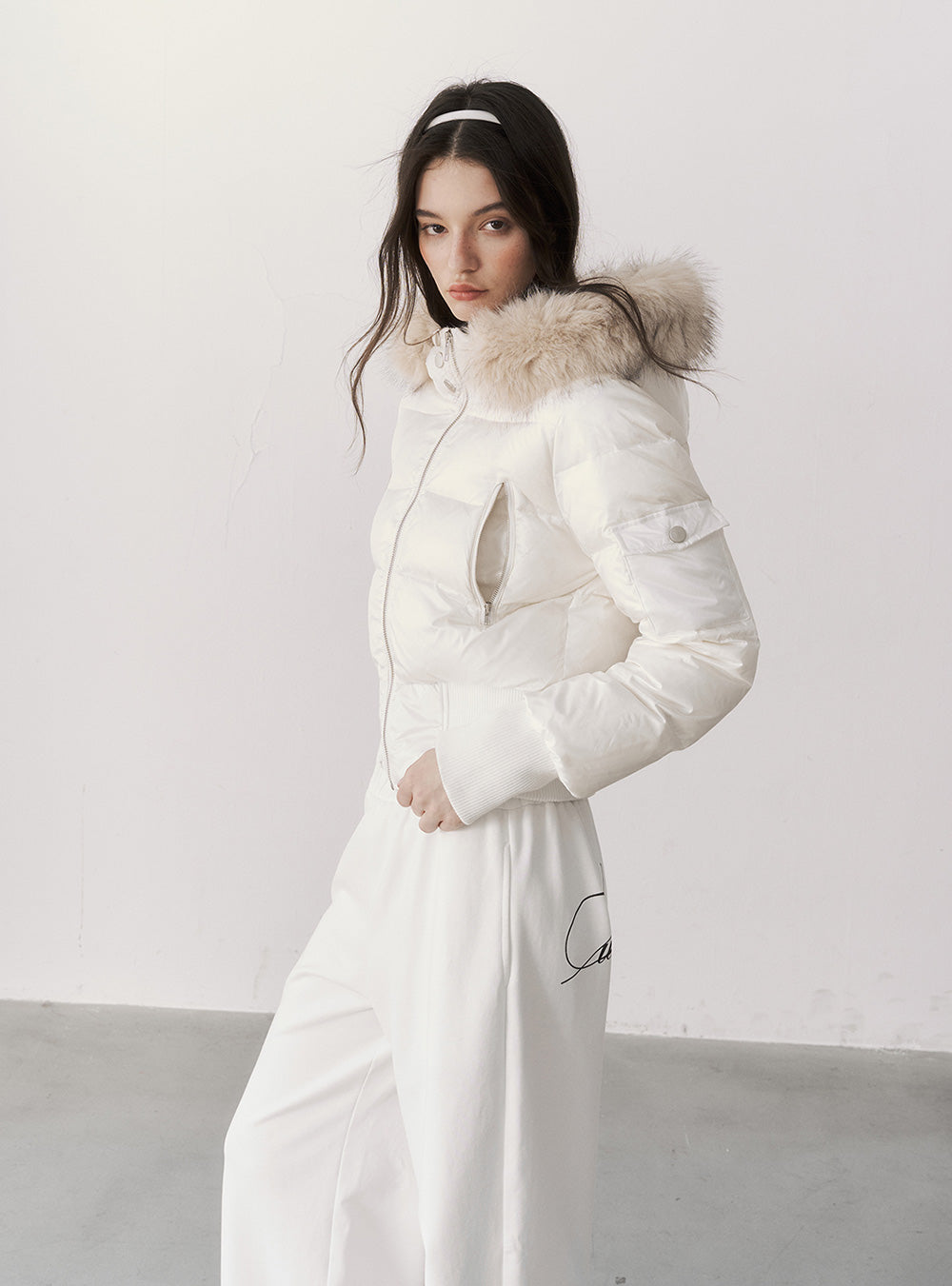 Feather Trim Down Crop Jacket (2color)