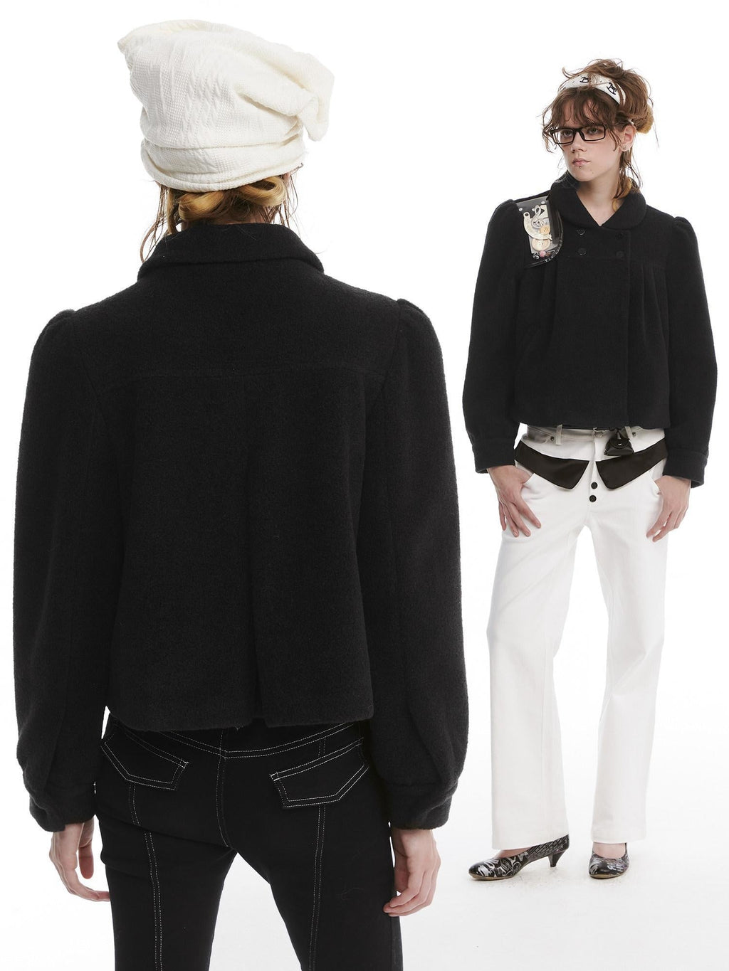 Cozy Faux Lambswool Double Breasted Puff Short Doll Collar Women Cropped Jackets