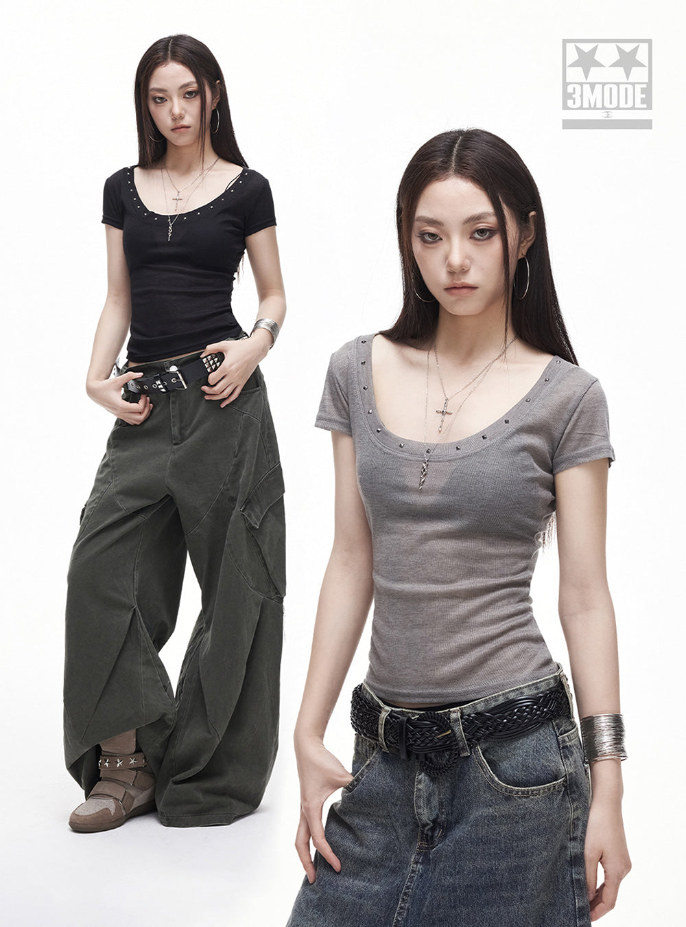 Shadow Rivet U-Neck Top (2color)