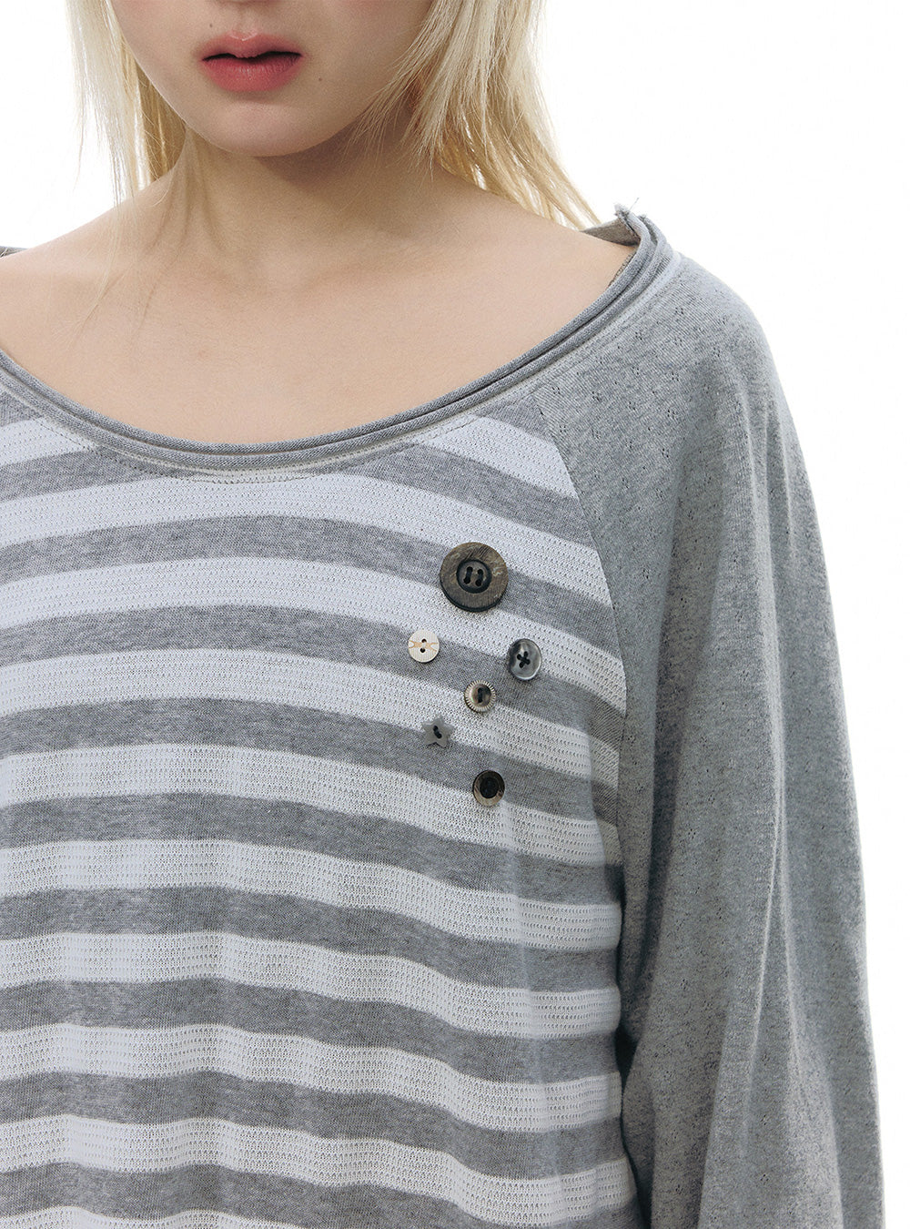 Star Button Stripe Raglan Top