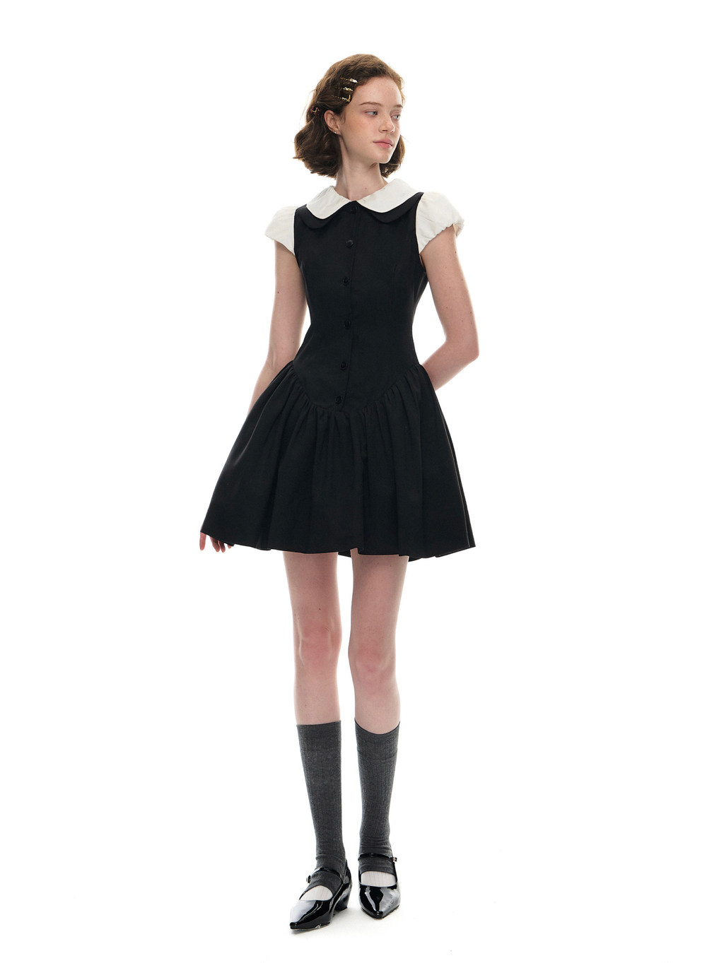 Romance Nanci Contrast Collar Layered Puff Dress