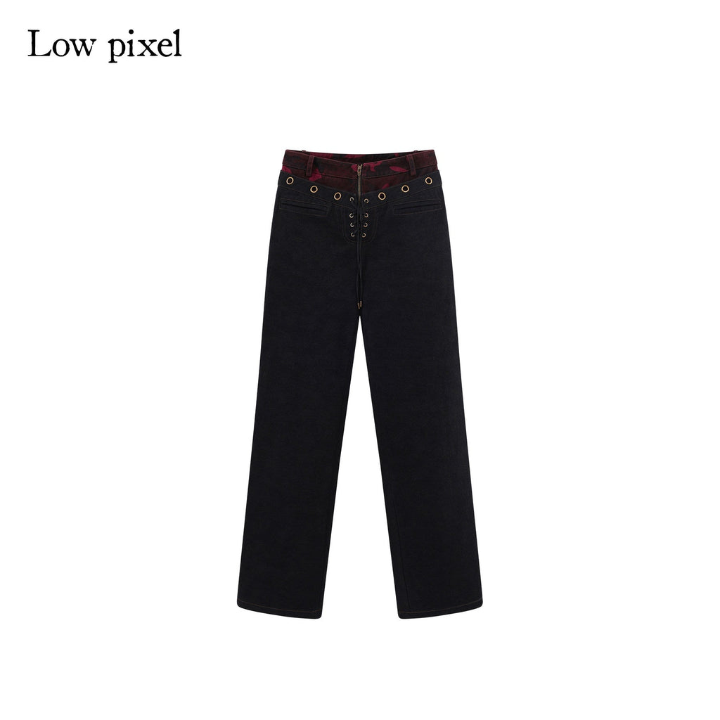 Pure Cotton Patchwork Low Waist Street Zipper Women Colorblock Straight Pants