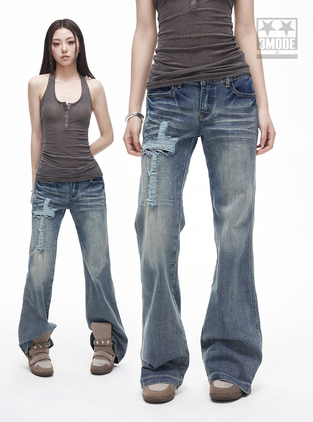 Whisker Slash Bootcut Jeans