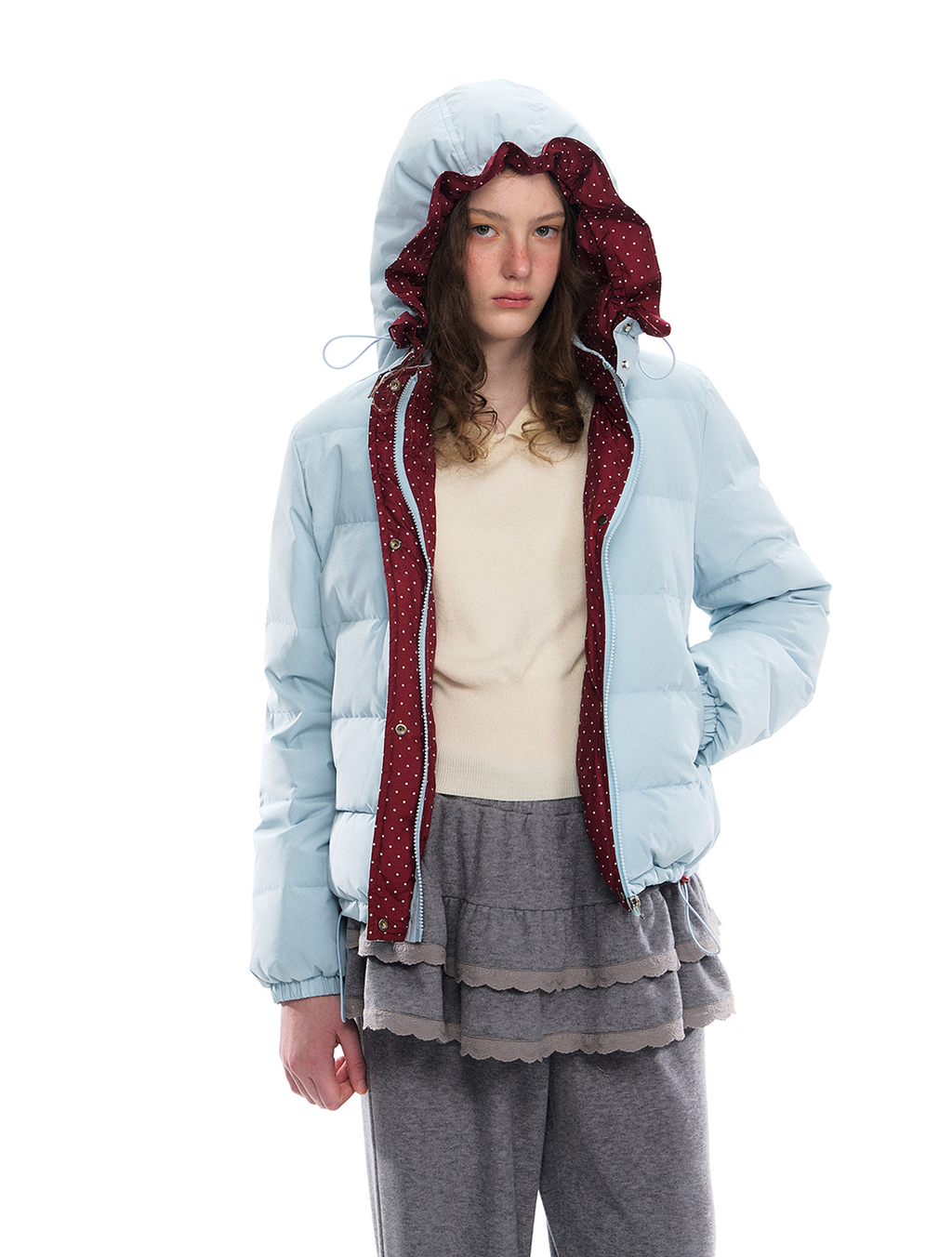Romance Nanci Polka Dot Cropped Down Jacket
