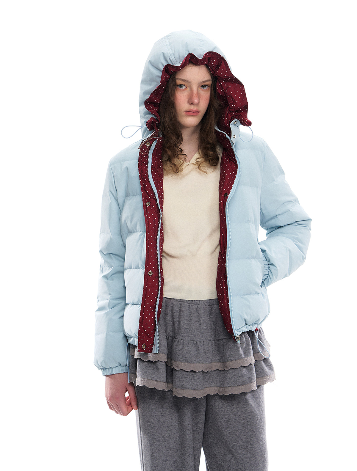 Romance Nanci Polka Dot Cropped Down Jacket