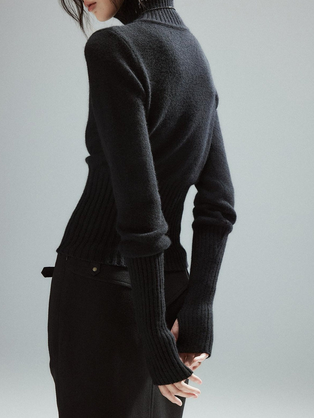 Soft Viscose Wool Blend Street Slim Patchwork Women High Neck Knit Sweaters