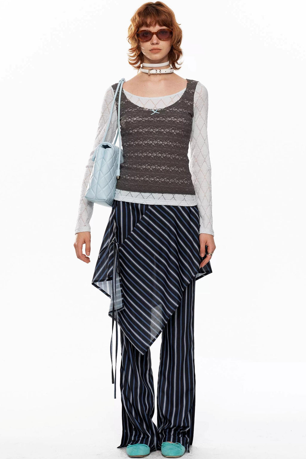 Blue-Gray Lace Knit Top