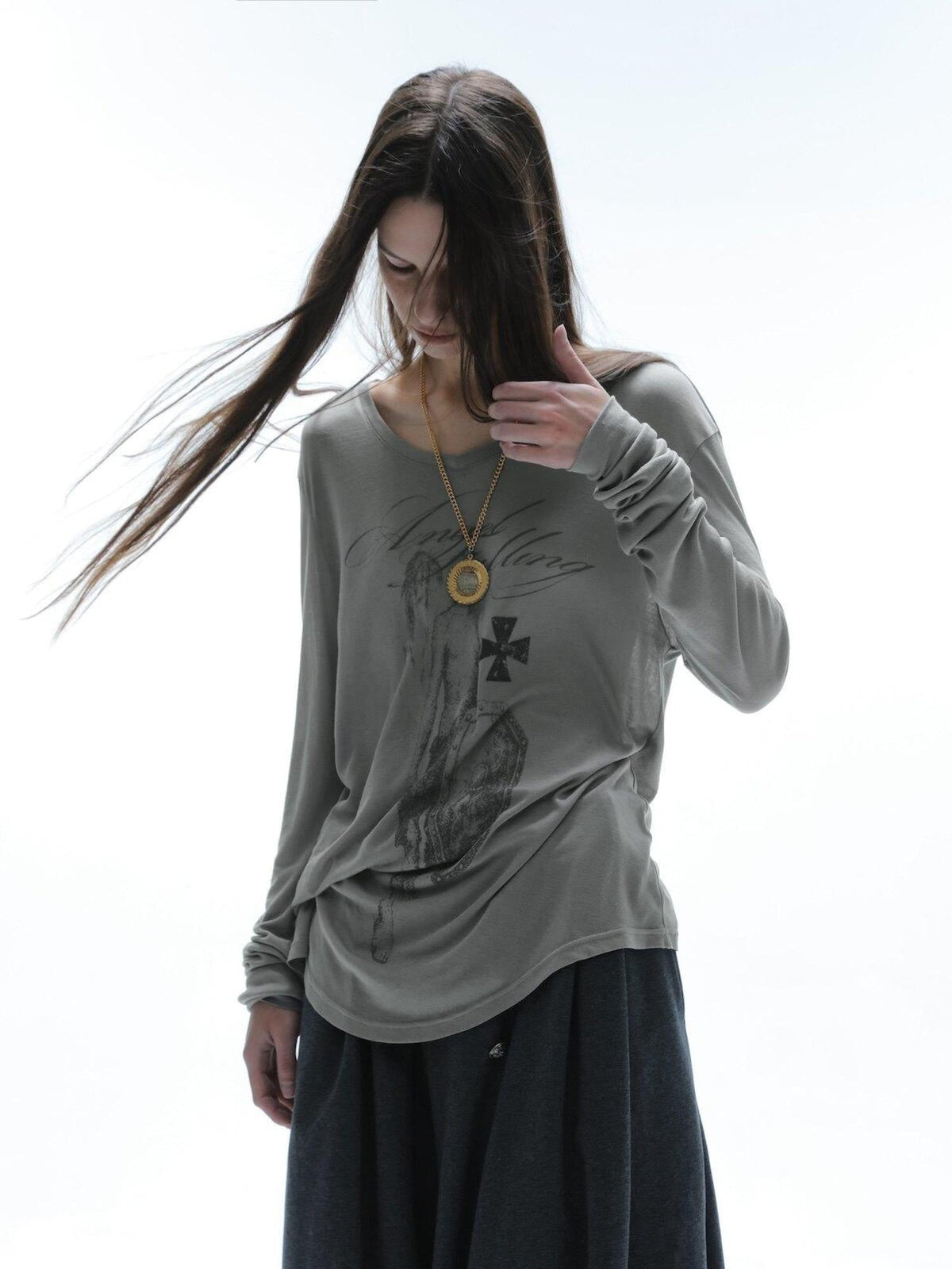 Angel Irregular Punk Print Women'S Lyocell Long Sleeve T-Shirts