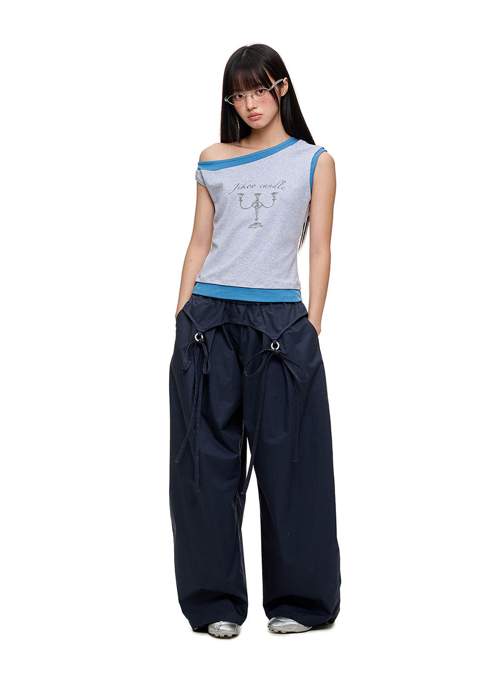Draped Ribbon Detail Loose-Fit Pants