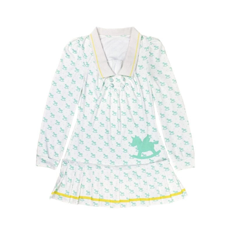 Cute Bubble Sleeve Doll Collar Pleated Casual Striped Mint Pink Mini Dresses