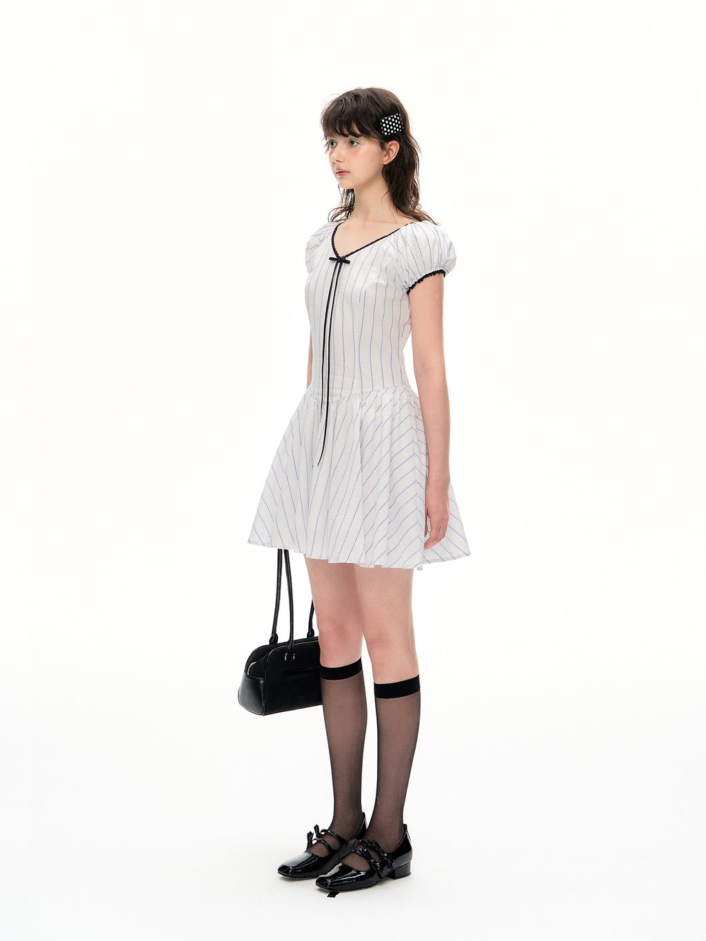 Romance Nanci Ribbon Lace Stripe Short Sleeve Dress